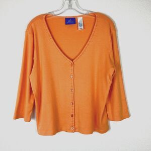 J. H. Collectibles Cardigan Sweater Size M-L Orange Cotton Knit Beaded Buttons